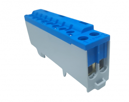 Cleme pe sina DIN - Clema terminala albastra nul 80A 690V 2x1,5 - 10/16 mm² si   8 x 1,5 - 6 mm² derivatie distributie  montare pe sina