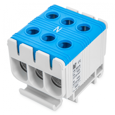Cleme pe sina DIN - Clema terminala conexiune 1 pol albastra Cu-Al 6x50mm²​​​​​​​ montare pe sina DIN 35mm 145A (Al) 160A ( Cu)