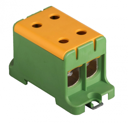 Cleme pe sina DIN - Clema terminala conexiune 1 pol verde galben Cu-Al 4x95mm²​​​​​​​ montare pe sina DIN 35mm 220A (Al) 245A ( Cu)
