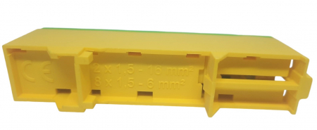 Clema terminala galben-verde PE 80A 690V 2x1,5 - 10/16 mm² si 8 x 1,5 - 6 mm² derivatie distributie impamantare, montare pe sina [3]