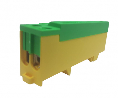 Clema terminala galben-verde PE 80A 690V 2x1,5 - 10/16 mm² si 8 x 1,5 - 6 mm² derivatie distributie impamantare, montare pe sina [1]