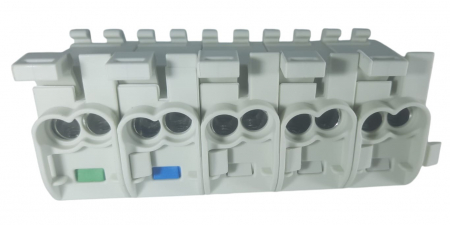 Cleme de distributie derivatie pentru conexiuni trifazice 25mm²/16mm² Cu-Al montaj pe sina DIN 152A 4 intrari per pol/clema [5]