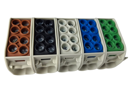 Cleme de distributie derivatie pentru conexiuni trifazice 25mm²/16mm² Cu-Al montaj pe sina DIN 152A 4 intrari per pol/clema [4]