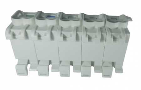 Cleme de distributie derivatie pentru conexiuni trifazice 25mm²/16mm² Cu-Al montaj pe sina DIN 152A 4 intrari per pol/clema [6]