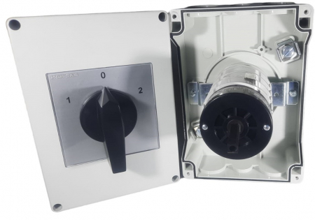 Comutator cu came 63A 18.5kW 3 poli 1-0-2 IP65 rotativ inchis comutator inversor motor trifazat in carcasa din plastic 125X175mm cu maner negru [6]