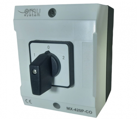 Comutator 20A 4kw 1-0-2 4 poli 400V AC IP65 industrial aplicat casetat  pentru transfer manual [1]