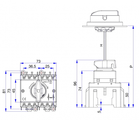 Comutator sursa 3x63A 3 poli 63A 1-0-2 rotativ modular  montare pe sina [4]