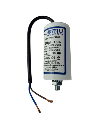 Accesorii electrice - Condensator de operare 16μF 450V AC cu cablu șurub M8 cu piulita fir de 20cm