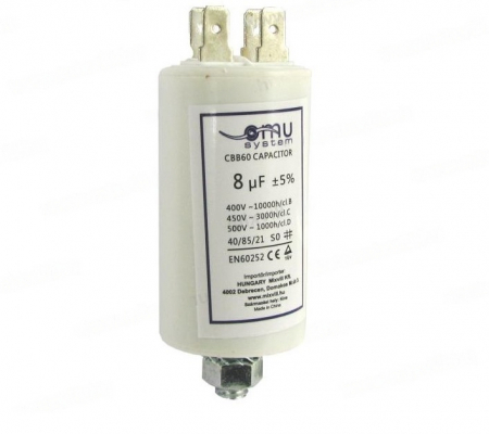Accesorii electrice - Condensator de operare 8μF 450V AC cu șurub M8, piuliță (6.4x0.8mm)