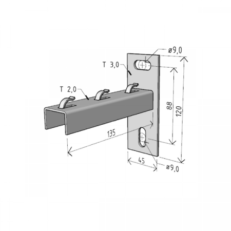 Consola 135x120mm NPZM100 electro-galvanizata suport pentru prindere canal cablu din sarma mesh 50mm/100mm, susținere maxim 88 kg [1]