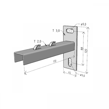 Consola 170x120mm NPZM150 electro-galvanizata suport pentru prindere canal cablu din sarma mesh 150mm, susținere maxim 86 kg [1]