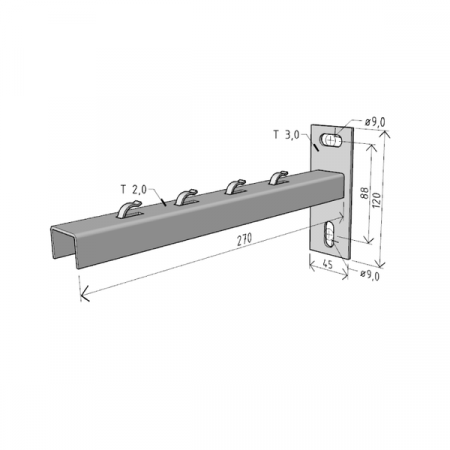 Consola 270x120mm NPZM250 electro-galvanizata suport pentru prindere canal cablu din sarma mesh 250mm, susținere maxim 82 kg [1]