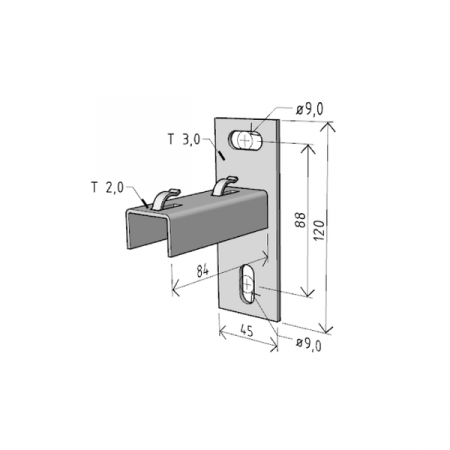 Consola 84x120mm NPZM50 electro-galvanizata suport pentru prindere canal cablu din sarma mesh 50mm, susținere maxim 90 kg [1]