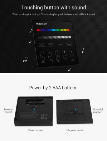 Controller Mi-Light B3 MiBoxer Group Control grup zonă telecomandă perete, negru DIM+RGBW [1]