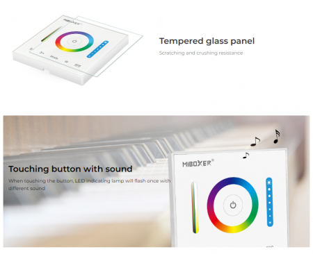 Controller Mi-Light P3 MiBoxer LED Panou alb de perete 2 în 1 Benzi LED dimabil RGB/RGBW/RGB+CCT, IC cu ecran tactil capacitiv de înaltă precizie [10]