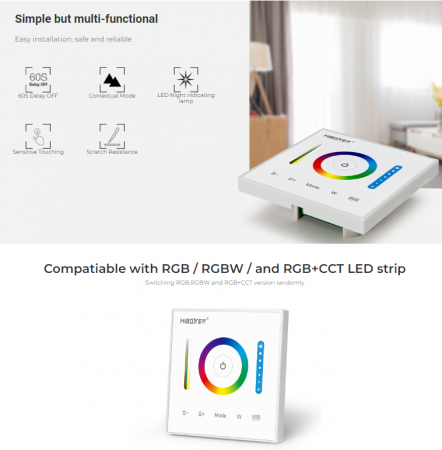 Controller Mi-Light P3 MiBoxer LED Panou alb de perete 2 în 1 Benzi LED dimabil RGB/RGBW/RGB+CCT, IC cu ecran tactil capacitiv de înaltă precizie [4]