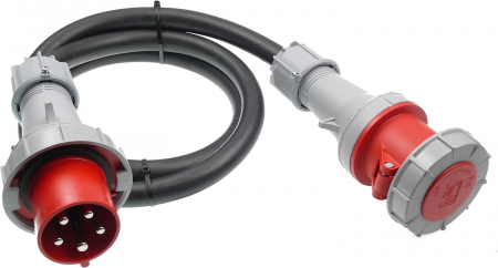 Prelungitoare industriale - Cordon prelungitor 5G25 125A 5 metri trifazic de mare putere aproximativ 58kw cablu H07RN-F cu izolatie din cauciuc in executie grea IP67