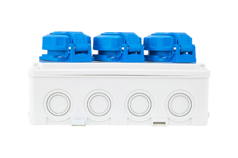 Cutie de distributie 210x110mm, tablou cu 3 prize 230V schuko albastre, precablat IP67 [5]