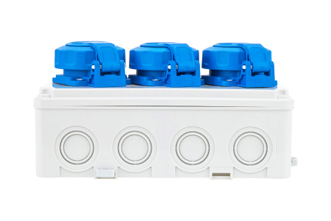 Cutie de distributie 210x110mm, tablou cu 3 prize 230V schuko albastre, precablat IP67 [2]