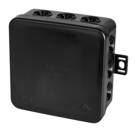 Accesorii electrice - Cutie de joncțiune neagră E113SW din PE, 85x85x40mm, IP54, fără halogeni cu 15 insertii de 2,5 mm²