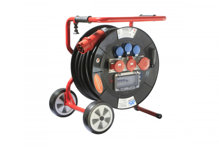 Prelungitoare pe tambur - Derulator cablu 30m 5G6 Mamuth prelungitor pe tambur H07RN-F cu 2 prize CEE 400 V, 16 A, 5 poli, 1 priza 1x CEE 400 V, 32 A, 5 poli si 3 prize monofazice schuko IP44