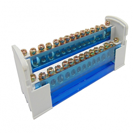 Distribuitor conexiuni 2 poli cu 15 gauri 125A 500V 132x51x45mm prindere pe sina DIN [2]