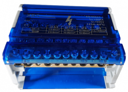 Distribuitor conexiuni 4 poli cu 11 gauri 125A 500V 100x51x88mm prindere pe sina DIN [3]