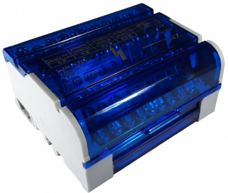 Distribuitor conexiuni 4 poli cu 11 gauri 125A 500V 100x51x88mm prindere pe sina DIN [1]