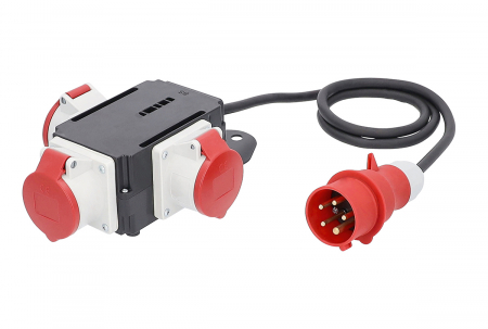 Distribuitor de curent intrare 5 poli 16A cablu 1.5 metri H07RN-F 5G1.5 iesire 3 prize trifazice 5 poli 16A maxim 11kW IP44 [1]