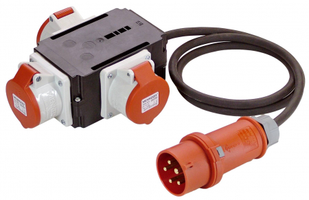 Distribuitoare de curent - Distribuitor de curent intrare 5 poli 16A cablu 1.5 metri H07RN-F 5G1.5 iesire 3 prize trifazice 5 poli 16A maxim 11kW IP44