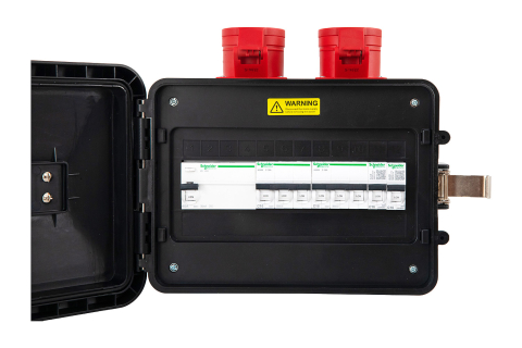 Distribuitor de curent, organizare de santier cu 2 prize 5 poli 16A si 4 prize 230V schuko, cu sigurante Schneider, intrare 2m cablu H07RN-F 5G4 si fisa 5 poli 32A si protectie diferentiala, IP44 [12]