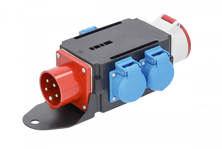 Distribuitor de curent trifazic MIXO CEE maxim 11kW intrare 5 poli 16A 400V iesire 5 poli 16A 400V si 3 prize schuko 230V IP44 [1]