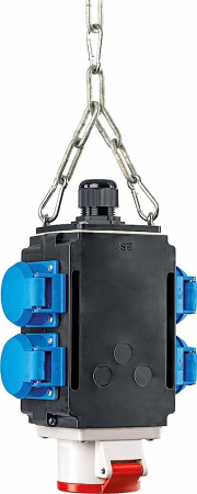 Distribuitoare de curent - Distribuitor de energie suspendat 1 priza trifazica 400V 5 poli 16A IP44 si cu 4 prize monofazice schuko 16A IP44 fara conexiune la aer comprimat