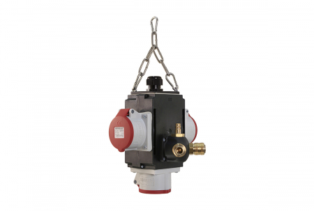 Distribuitoare de curent - Distribuitor de energie suspendat cu 2 prize trifazice 400V 5 poli 16A 1 priza trifazica 400V 32A 5 poli IP44 cu conexiune la aer comprimat
