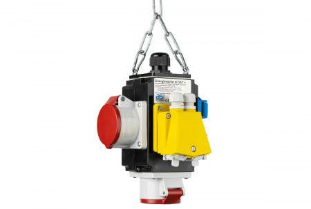 Distribuitoare de curent - Distribuitor de energie suspendat cu 2 prize trifazice 400V 5 poli 16A IP44 si 2 prize monofazice schuko 16A IP44 cu conexiune la aer comprimat si conexiune de date