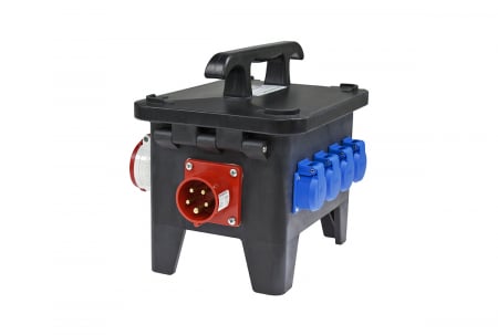 Prelungitoare industriale - Distribuitor de putere pentru santier 16A 11kW IP44 cu protectie diferentiala intrare fisa 5 poli 6h 16A iesire 2 x prize CEE 5 poli 16A IP44 si 4 prize schuko IP44