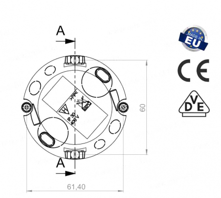 Doza aparataj rigips diametru: 68mm, adancime: 47mm cu gauri predecupate pentru cabluri si tuburi IP30 [2]
