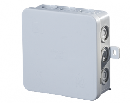 Doze din plastic - Doza aplicata 75x75x40mm din plastic PE si capac din PP reciclabila cu urechi de prindere IP54 fara halogen- halogen free