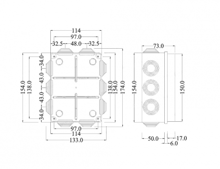 Doza aplicata patrata 150x110x70mm IP55 pentru distributie jonctiune ABS rezitenta UV cu presetupe [2]
