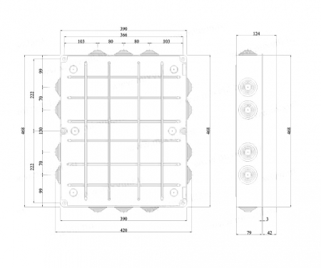 Doza aplicata patrata 460x380x120mm IP55 pentru distributie jonctiune ABS rezitenta UV cu presetupe [1]