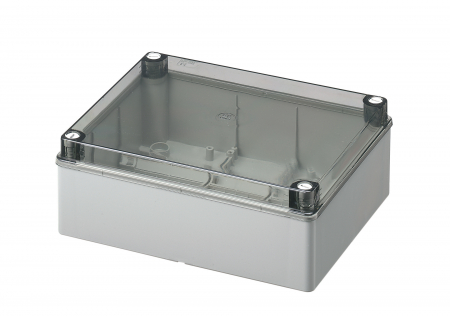 Doza aplicata transparenta 240x190x90mm IP56 pentru distributie jonctiune ABS rezistenta UV fara presetupe margini netede