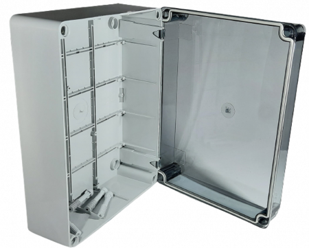 Doza aplicata transparenta 380x300x120mm IP56 pentru distributie jonctiune ABS rezistenta UV fara presetupe margini netede [2]