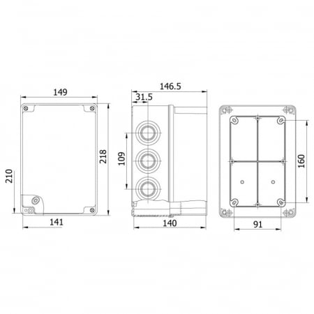 Doza patrata de ramificatie din plastic adanca ABS 210x140x140mm IP67 IK06 [1]