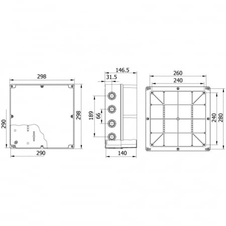 Doza patrata de ramificatie din plastic adanca ABS 290x290x140mm IP67 IK06 [1]
