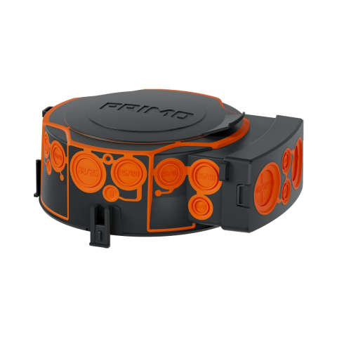 Doze electrice - Doza pentru beton Primo XL 200, cu 25 de insertii M9 - M40, material PP, membrama TPE, cu tunel pentru transformator 377x120mm, diametrul de instalare spot/difuzor 0–185 mm, antracit-portocaliu