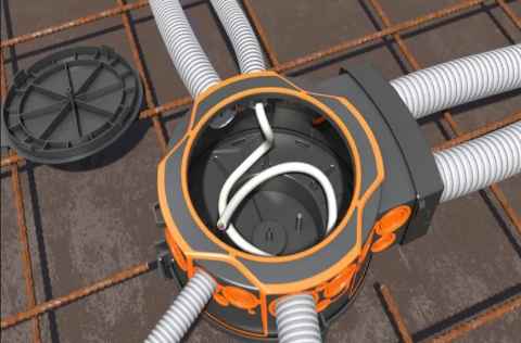 Doza pentru beton Primo XL 200, cu 25 de insertii M9 - M40, material PP, membrama TPE, cu tunel pentru transformator 377x120mm, diametrul de instalare spot/difuzor 0–185 mm, antracit-portocaliu [6]