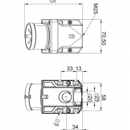 Fisa stecher 5 poli 2P+PE 16A 6h 230V IP44 monofazic CEE montaj aplicat [1]