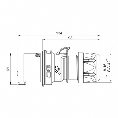 Fisa stecher 5 poli 3P+N+E 16A montaj pe cablu 6h 380V IP44 trifazic CEE mobil [1]