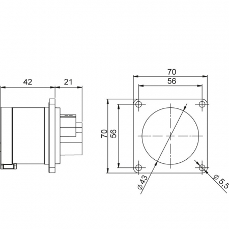 Fisa stecher incastrabil 3 poli 16A 2P+PE drept 230V albastru IP44 6h CEE 70x70mm [1]