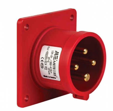 Prize si fise trifazice - Fisa stecher incastrabil 4 poli 16A 3P+PE drept 380V culoare rosie IP44 6h CEE 70x70mm
